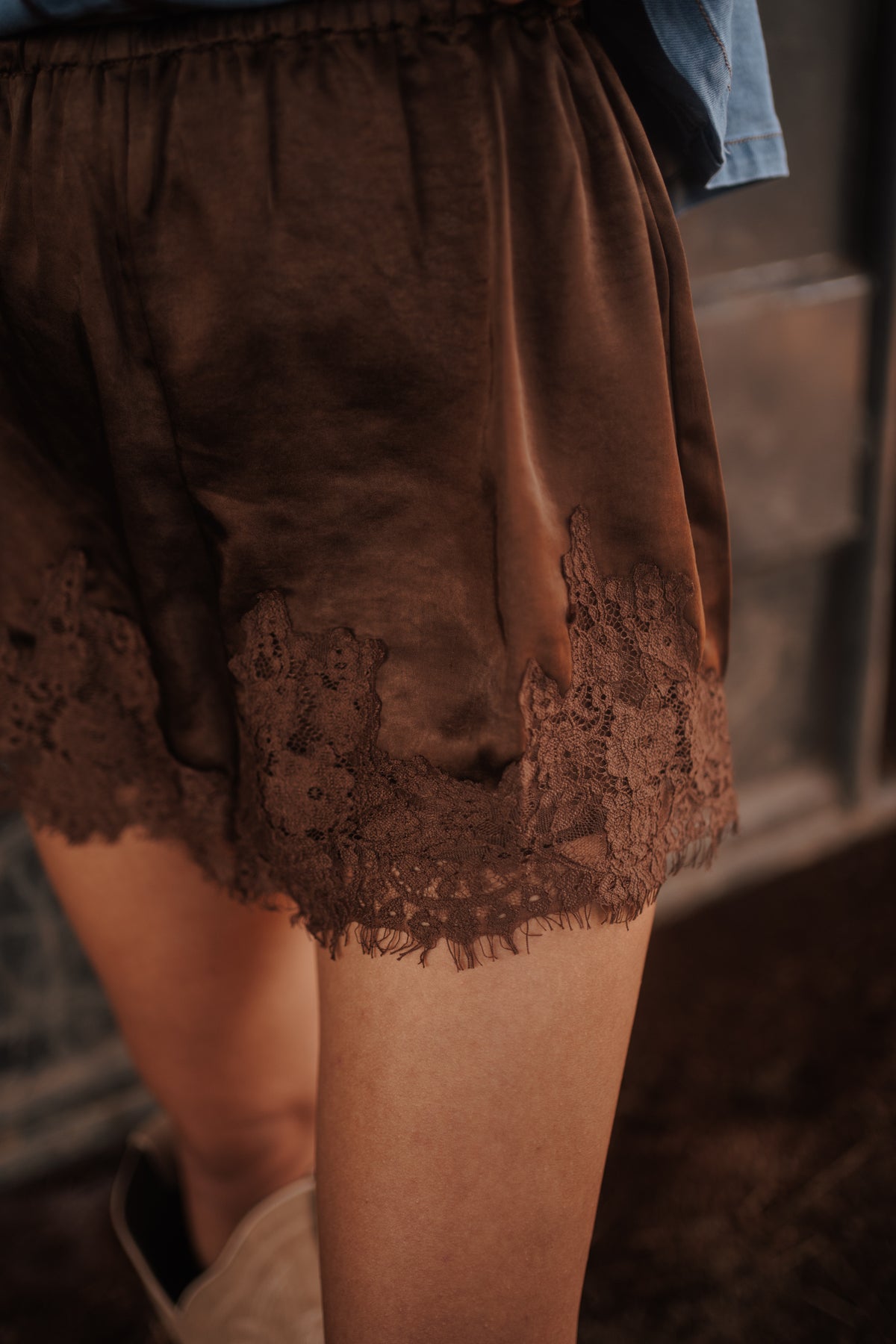 Chocolate Satin & Lace Shorts