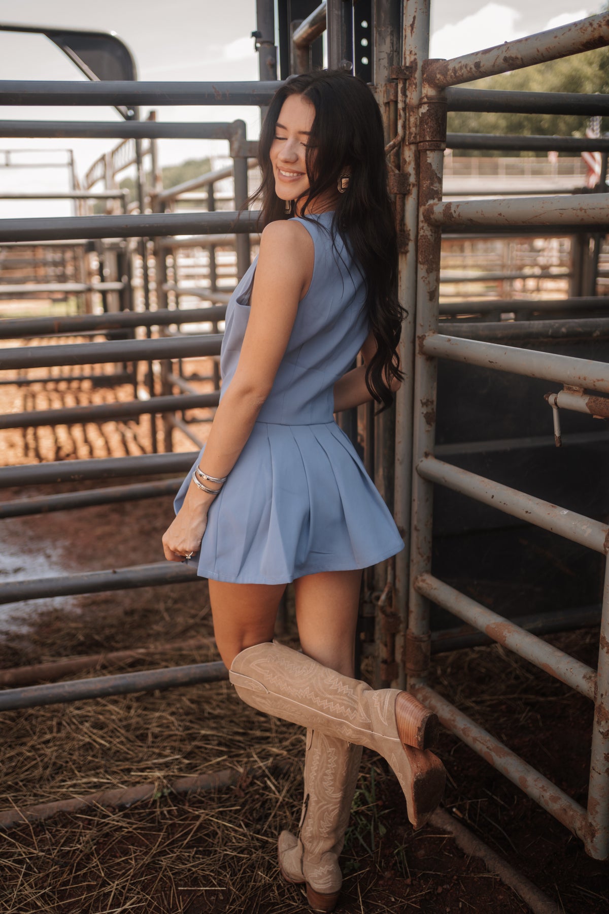 Concho Pleated Skirt & Vest Set