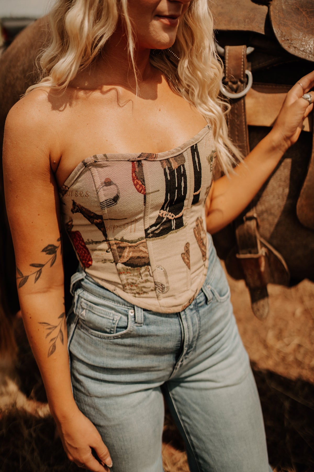 Ivory Woven Horse Corset Top