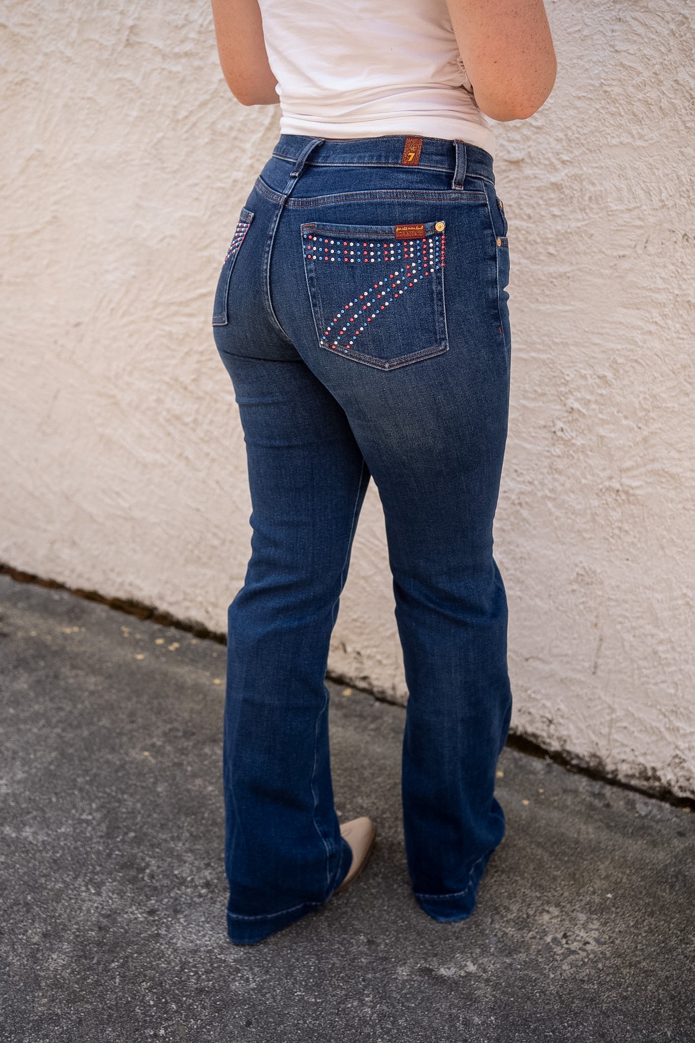 7 For All Mankind Dojo Current Sparkle Red White Blue Regular