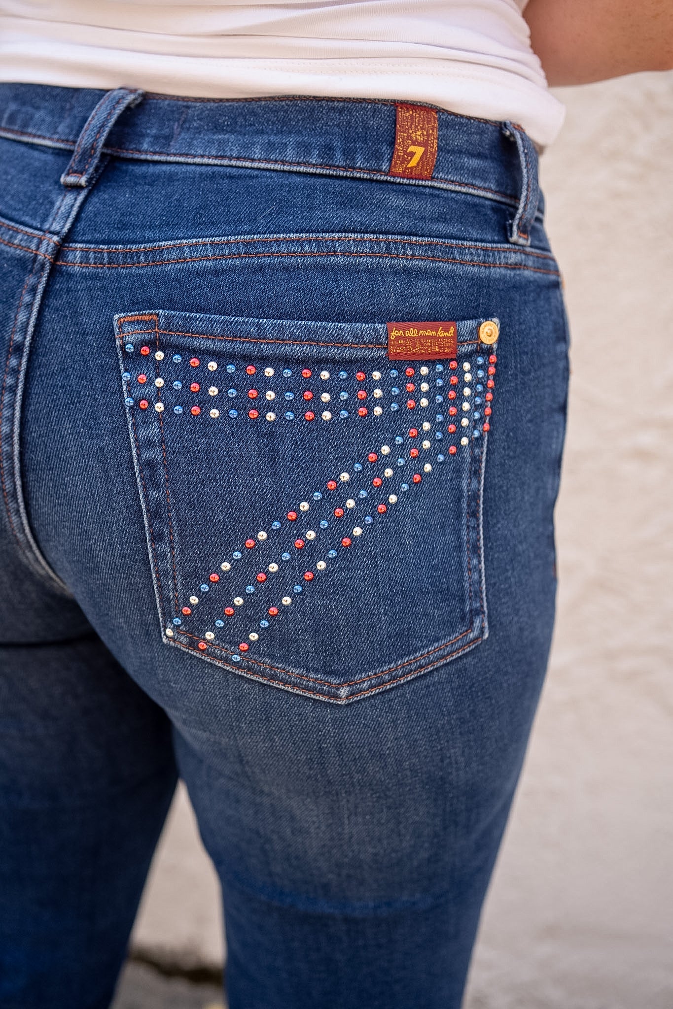 7 For All Mankind Dojo Current Sparkle Red White Blue Regular