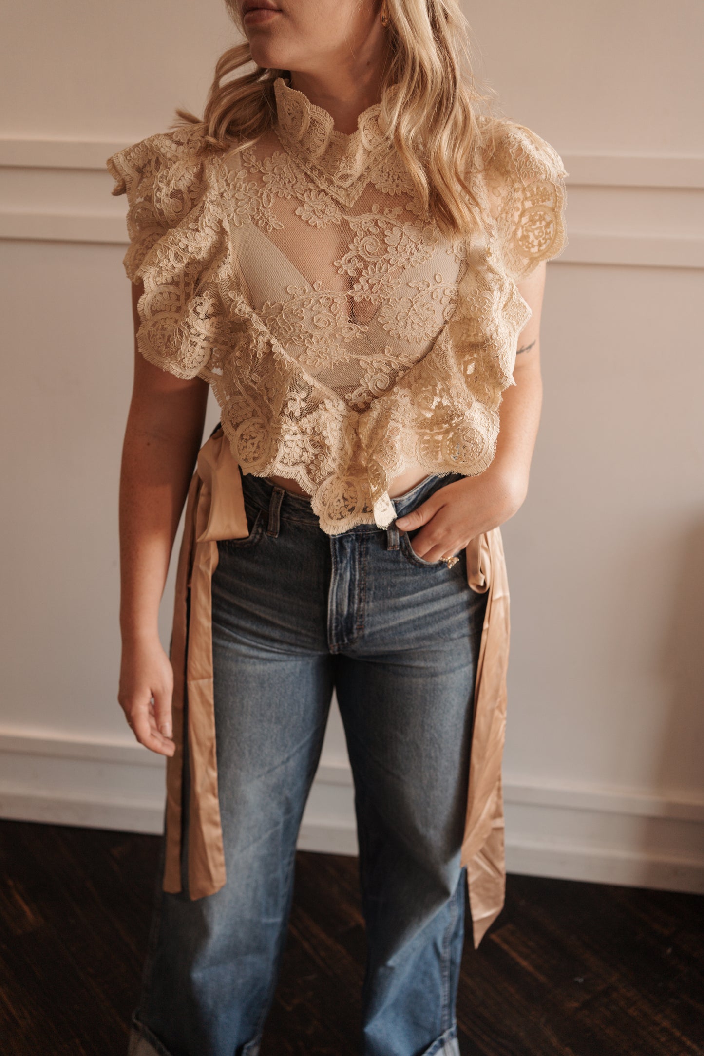 Lora Cream Lace Sleeveless Top