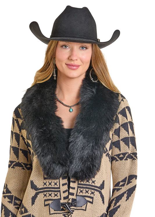 Aztec Sweater with Detachable Fur Collar