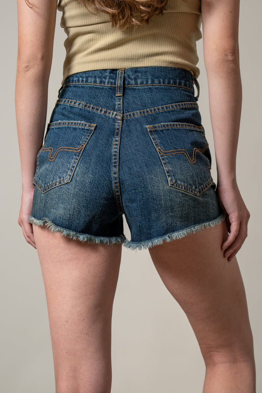 Kimes Daisy Dark Wash Distressed Shorts