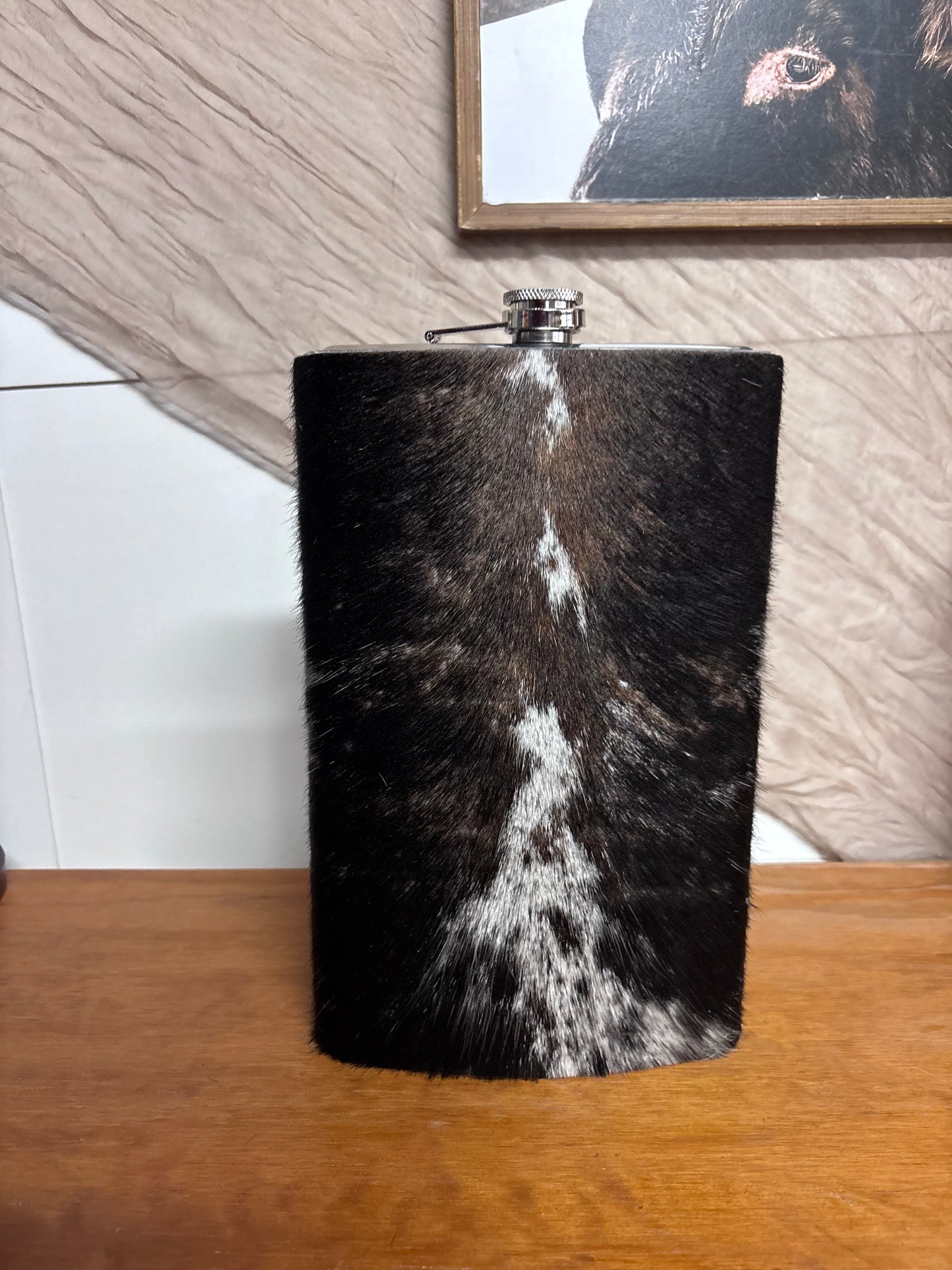 Cowhide Stainless Steel Flask 64oz Dark Chocolate