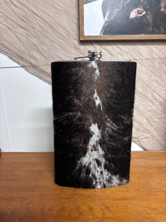 Cowhide Stainless Steel Flask 64oz Dark Chocolate