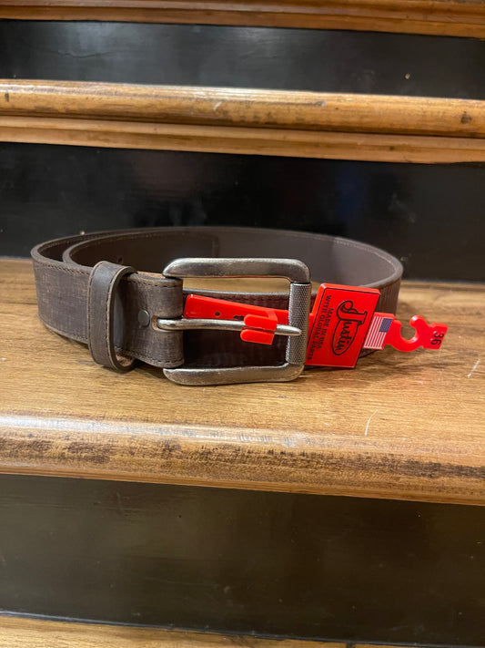 Dark Brown Leather Justin Belt