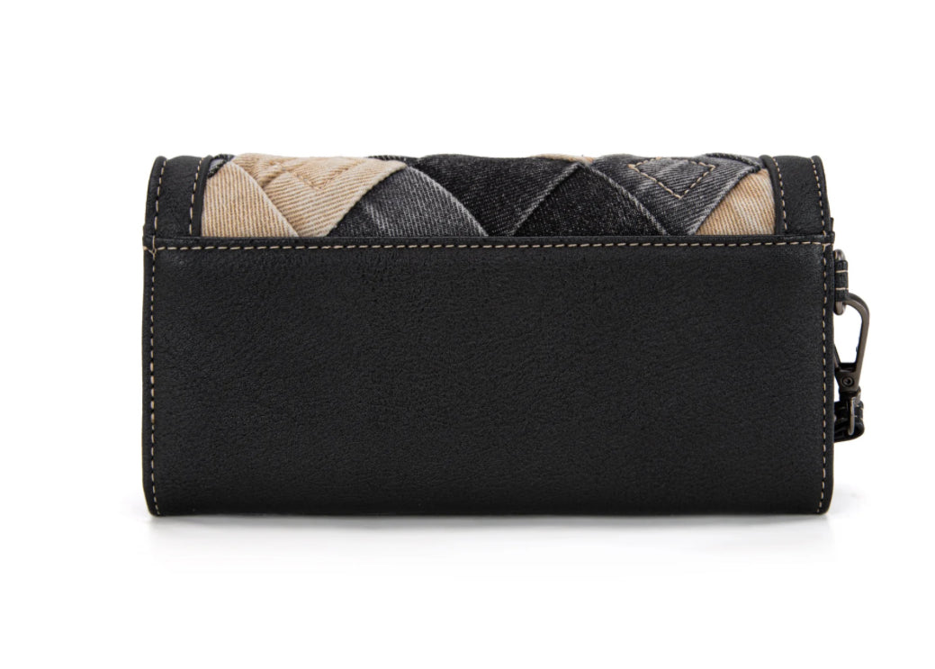 Wrangler Denim Woven Tri-Fold Wristlet/Wallet -Black