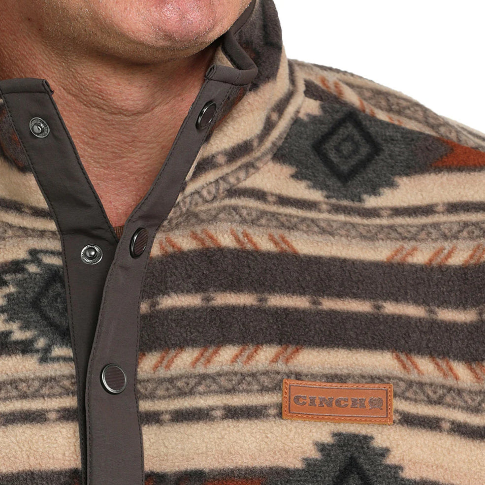 CINCH MEN'S BROWN AZTEC FLEECE PULL OVER
