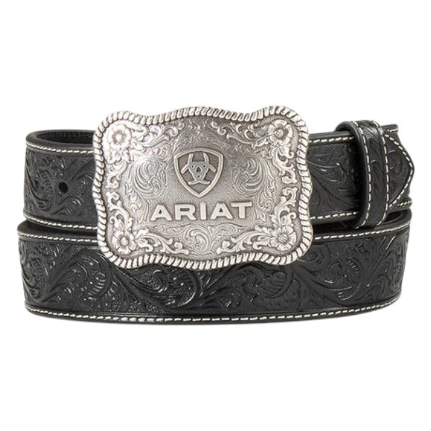 ARIAT EMBOSSED PLATE BUCKLE BLACK BELT