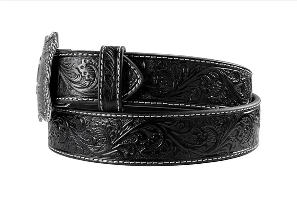 ARIAT EMBOSSED PLATE BUCKLE BLACK BELT