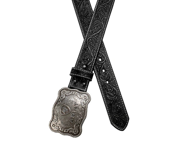 ARIAT EMBOSSED PLATE BUCKLE BLACK BELT