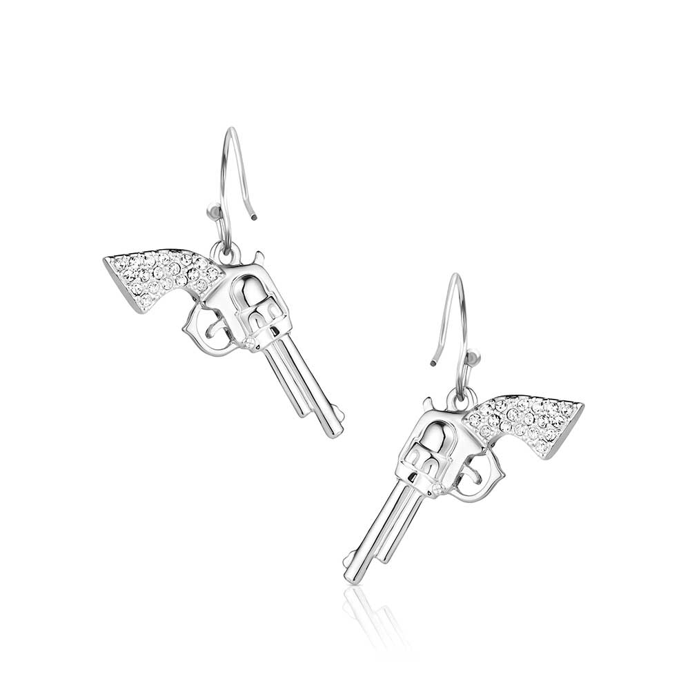 Cowgirl Pistols Rhinestone Handle Drop Earrings