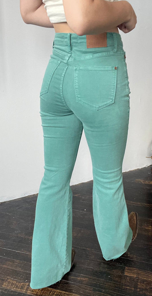 Fiona Raw Hem Turquoise Flare