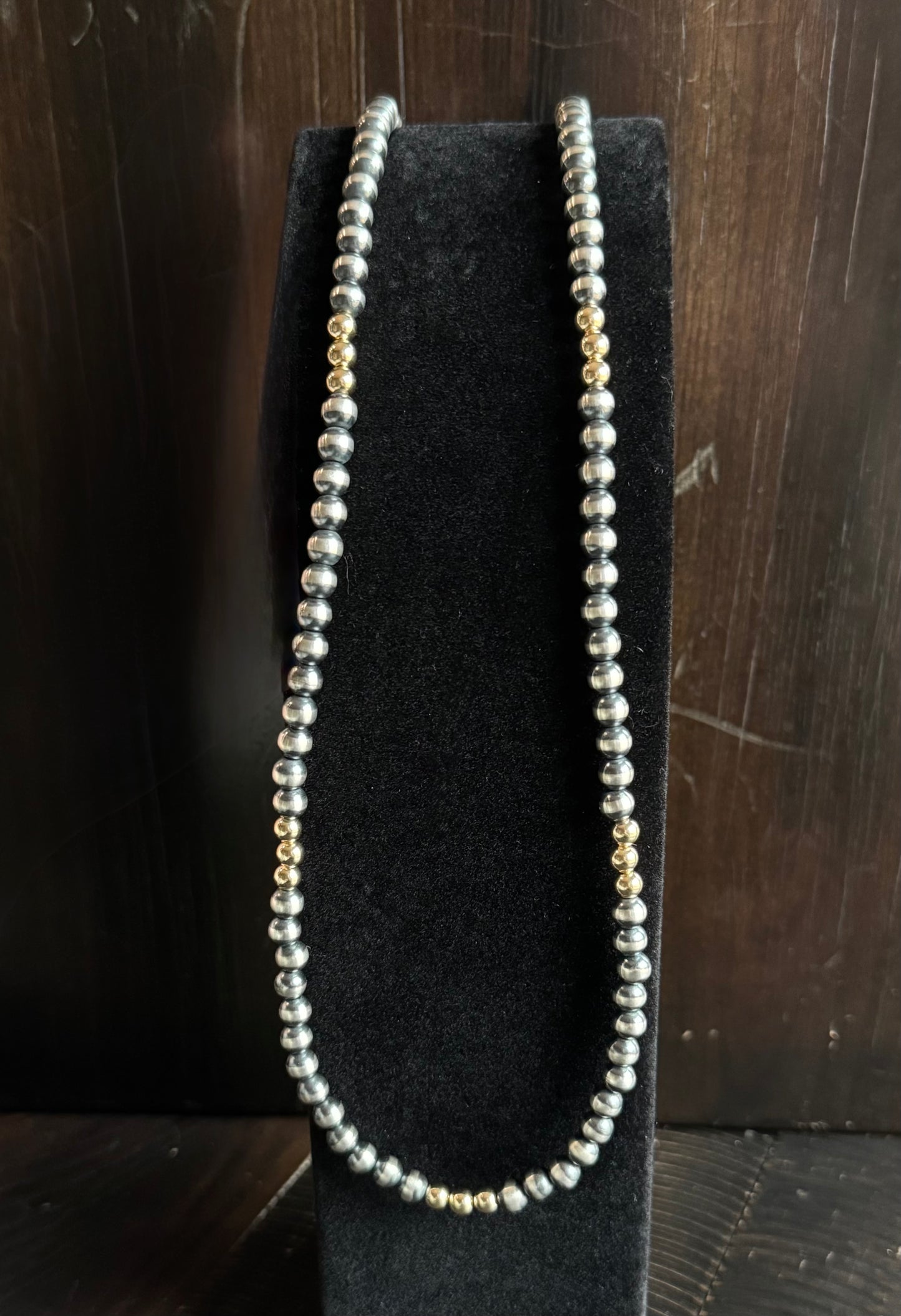Authentic Silver and Gold 6mm 22” Navajo Pearl Necklace