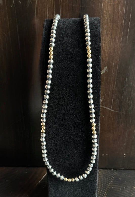 Authentic Silver and Gold 6mm 22” Navajo Pearl Necklace