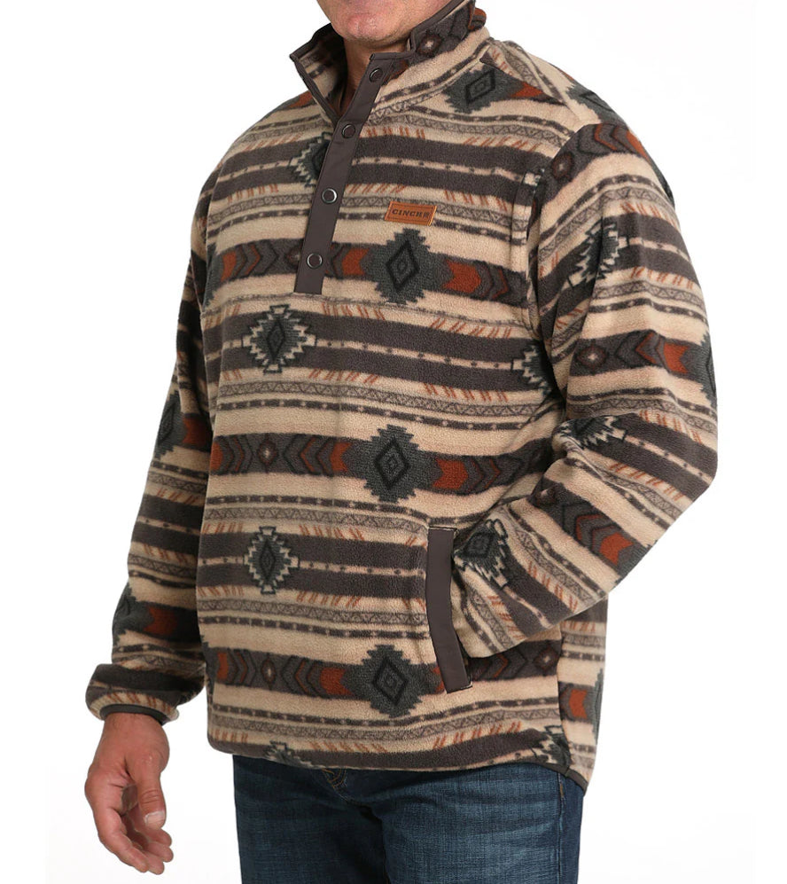 CINCH MEN'S BROWN AZTEC FLEECE PULL OVER