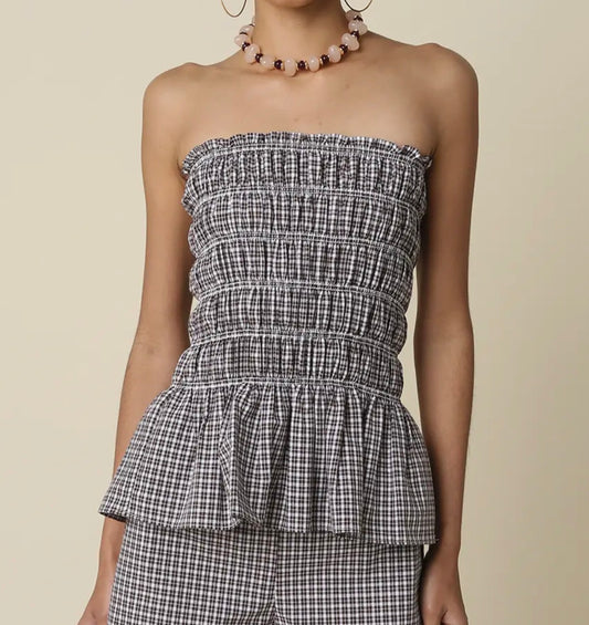 Brenda Gingham Smocked Strapless Top