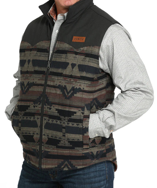 Cinch Men's Rust Brown & Black Aztec Print Reversible Quilted Vest