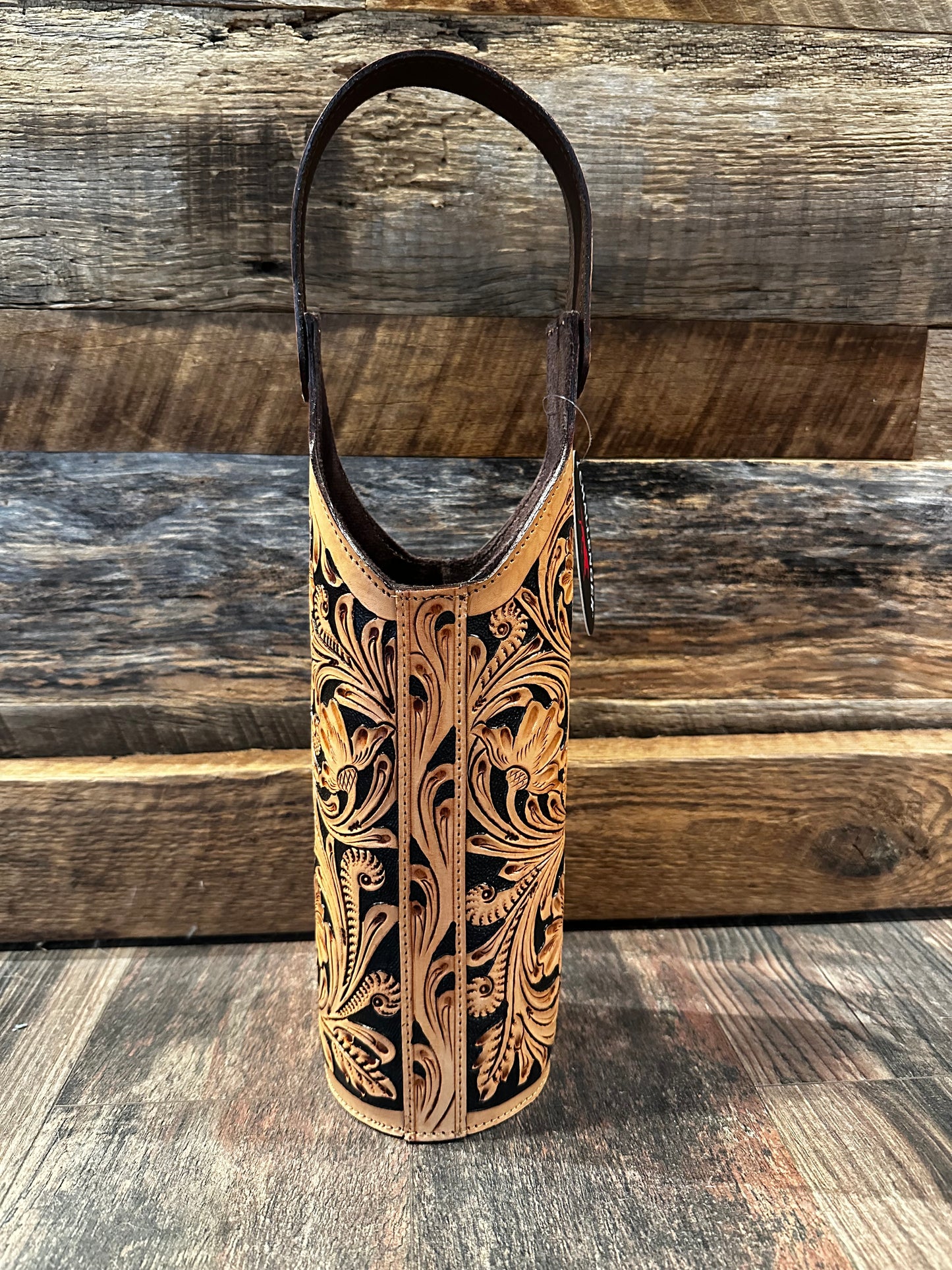 Tooled Black Inlay Wine Bottle Carrier