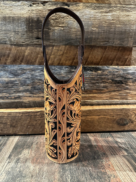 Tooled Black Inlay Wine Bottle Carrier