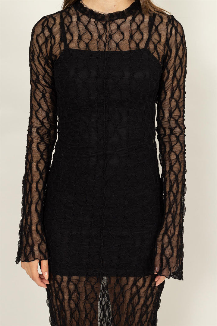 Sheer Elegance Black Lace Midi Dress