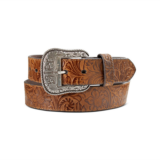 ARIAT FLORAL EMBOSSED BROWN - ACCESSORIES BELT LADIES