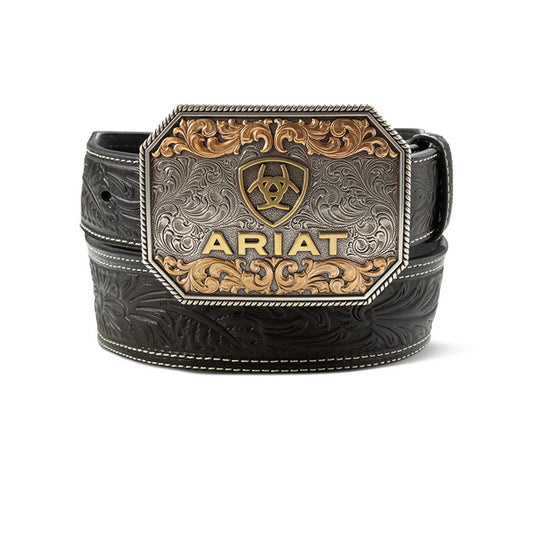 Ariat Floral Embossed Tapered Black Accessories Belt Men