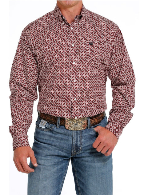 CINCH MEN'S MULTI PRINT RED LONG SLEEVE BUTTON DOWN WESTERN SHIRT