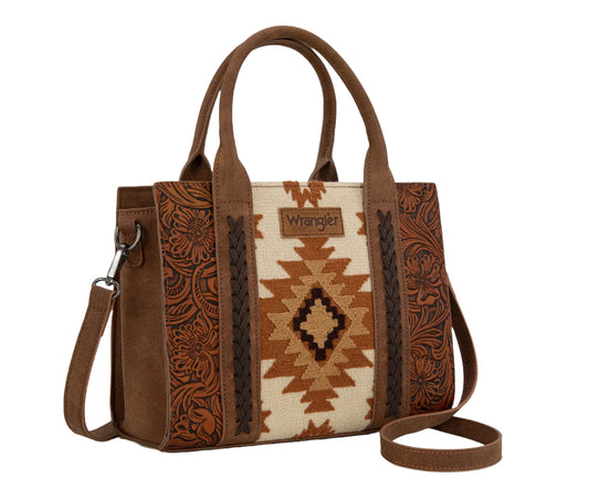 Wrangler Ladies Tooled Aztec Brown Concealed Carry Tote/Crossbody