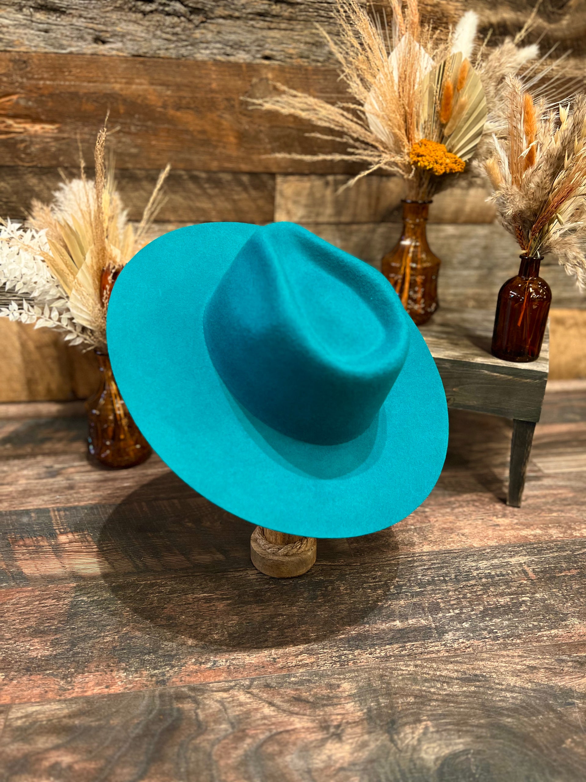 Wyeth by Todd Magill Teal Wide Brim Wool Hat — NWT Structured Boho Western Style Hand Burned Turquoise Fedora Hat With Dragonfly and  main image 4