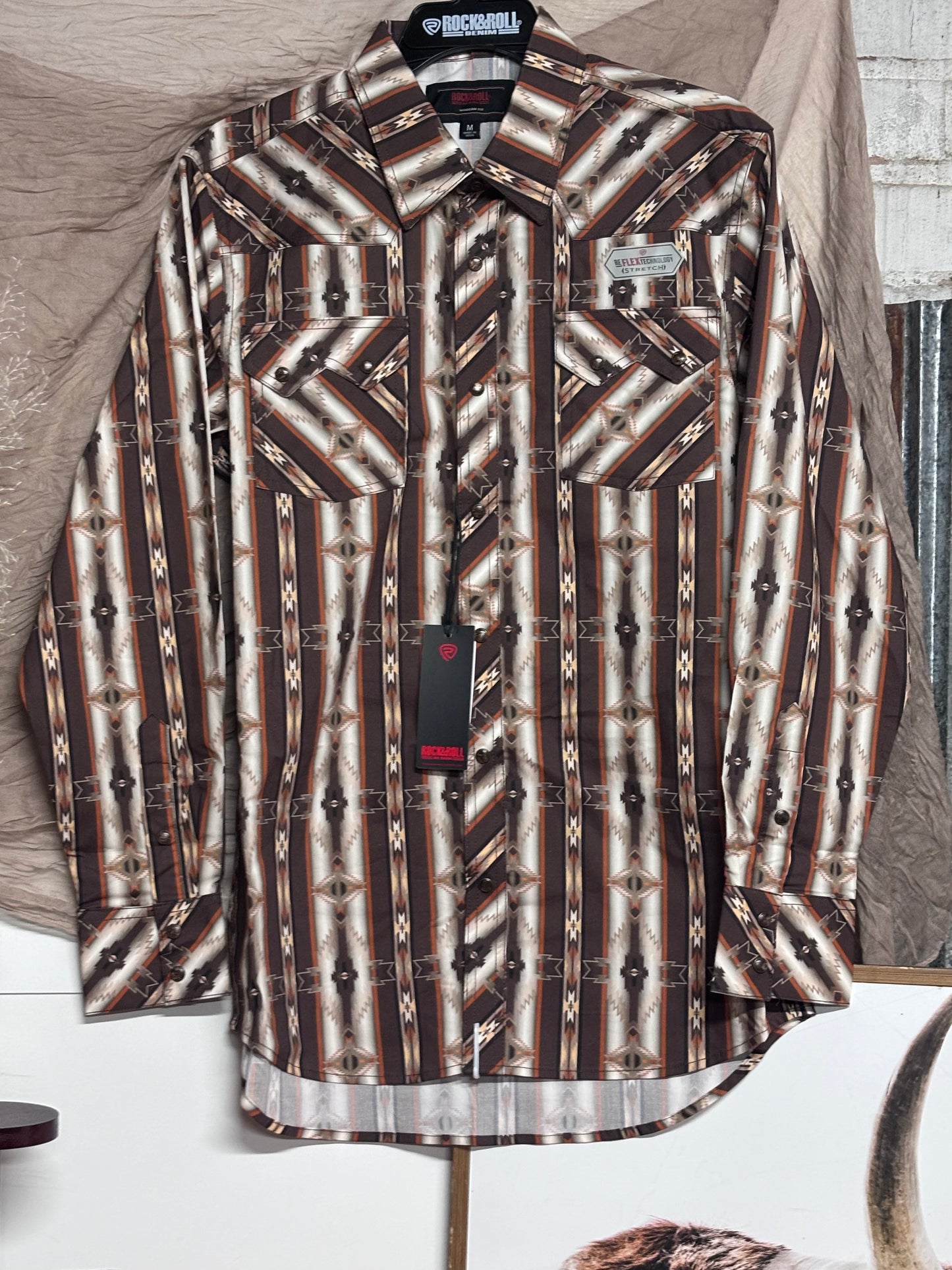 Aztec Brown Printed Men's Snap Up