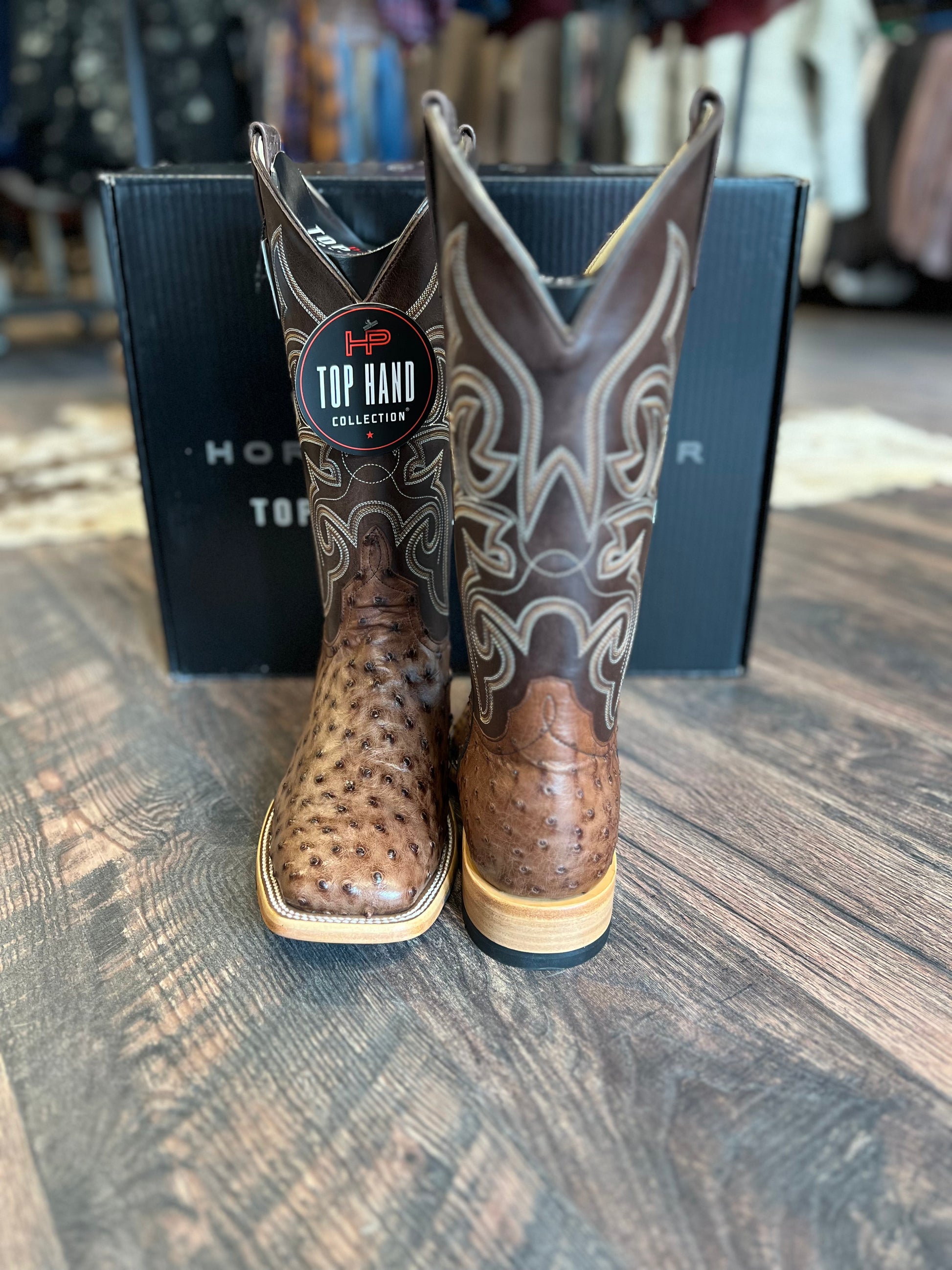 tobacco boots men King Exotic Men's Brown Pirarucu Square Toe Cowboy 9.5 / EE / Brown They have been designed with a plain toe style so they are good for work or play Horse Power Men's Kango Tobacco