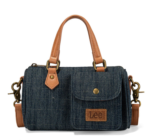 LEE Denim Canvas Barrel Satchel Top Handle Crossbody Bag