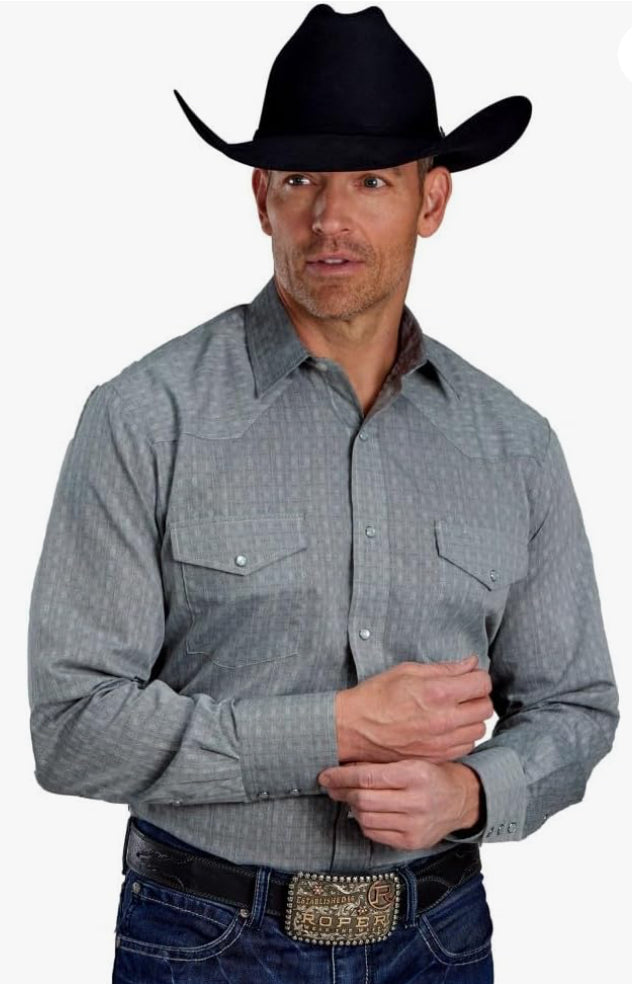 ROPER Western Shirt Mens L/S Abstract Snap Gray