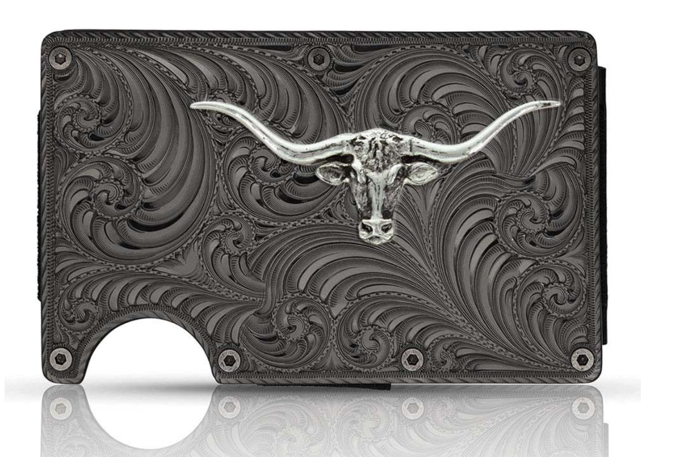 Montana Gunmetal Credit Card & Cash Case with Longhorn