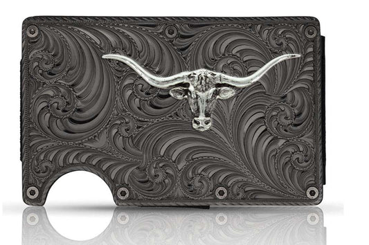 Montana Gunmetal Credit Card & Cash Case with Longhorn