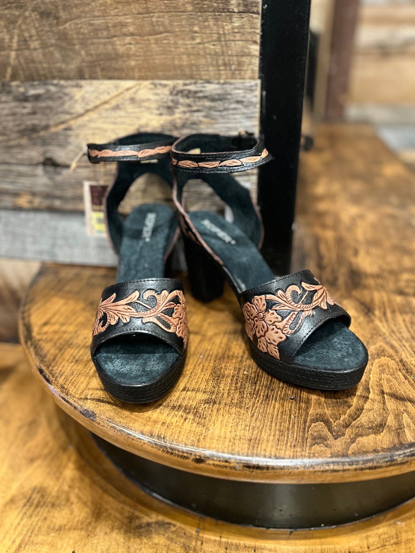 Roper Black & Brown Tooled Heel