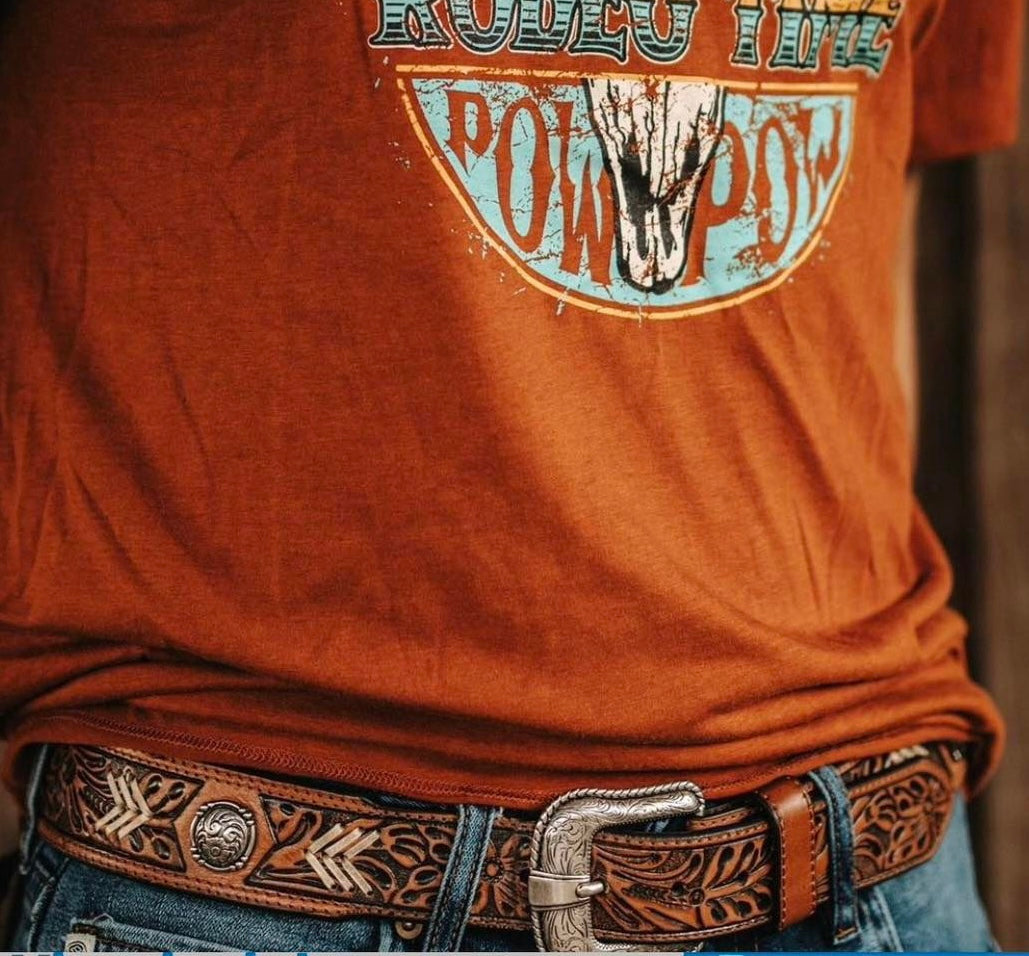JP West Tooled Belt With Conchos