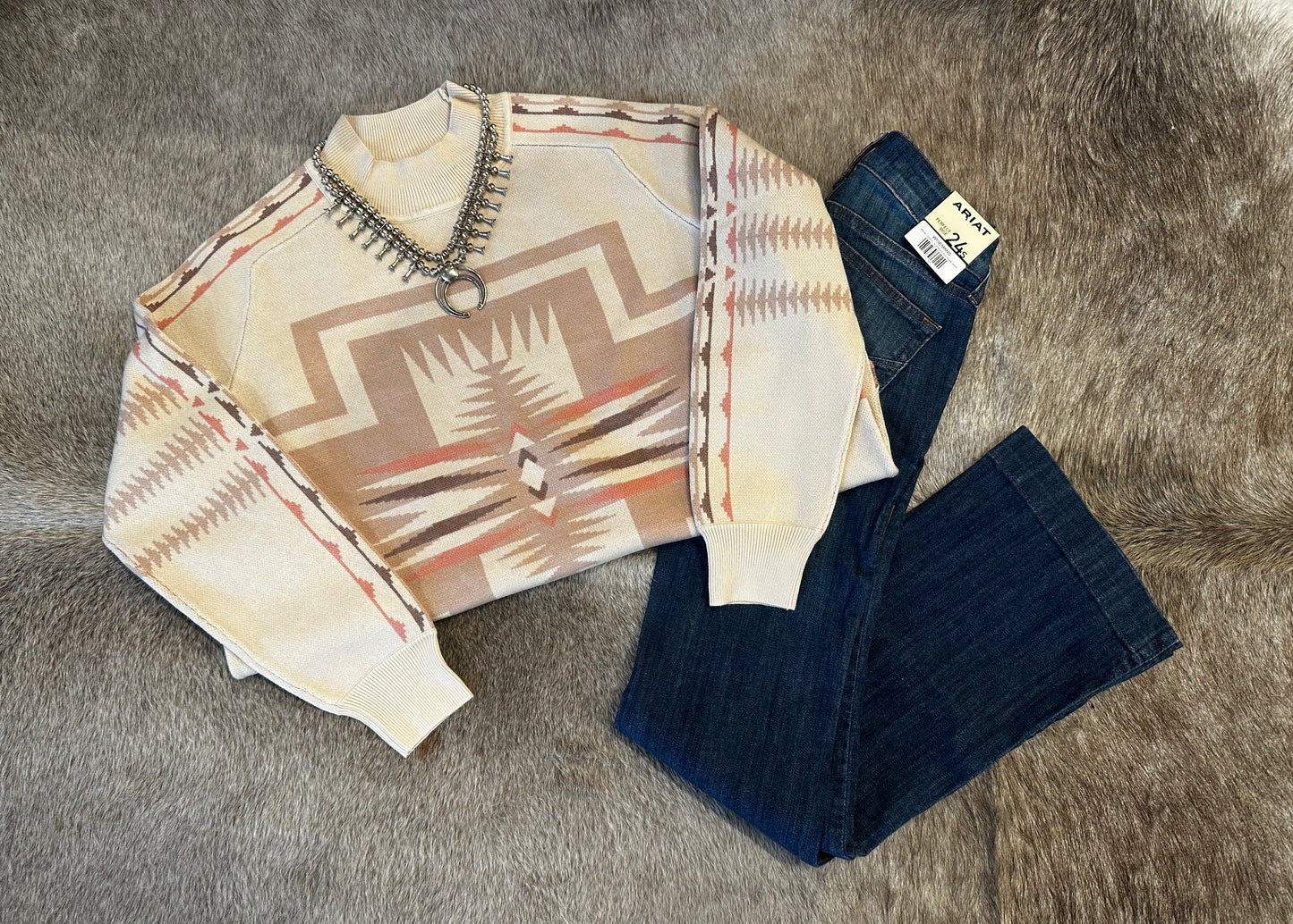 Blush Aztec Moc Neck Sweater