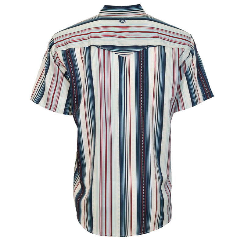 Hooey "Sol" Short Sleeve Pearl Snap Shirt Grey w/ Red & Blue Stripes