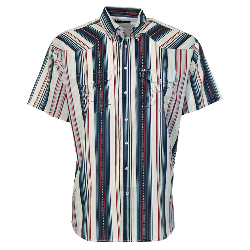 Hooey "Sol" Short Sleeve Pearl Snap Shirt Grey w/ Red & Blue Stripes