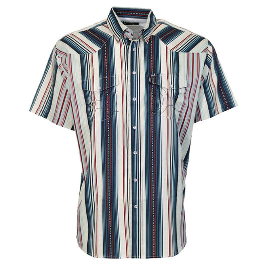 Hooey "Sol" Short Sleeve Pearl Snap Shirt Grey w/ Red & Blue Stripes