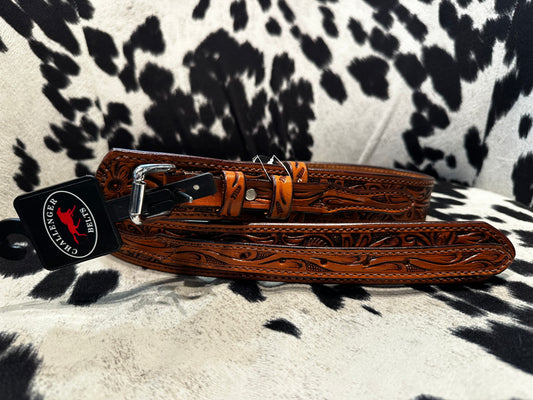 Full Grain Brown Tooled Mens Belt