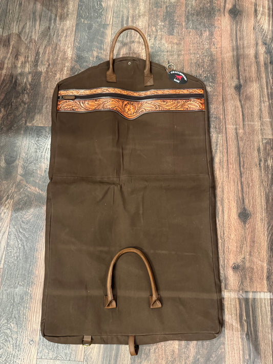 Brown Canvas/Tooled Leather Garment Bag