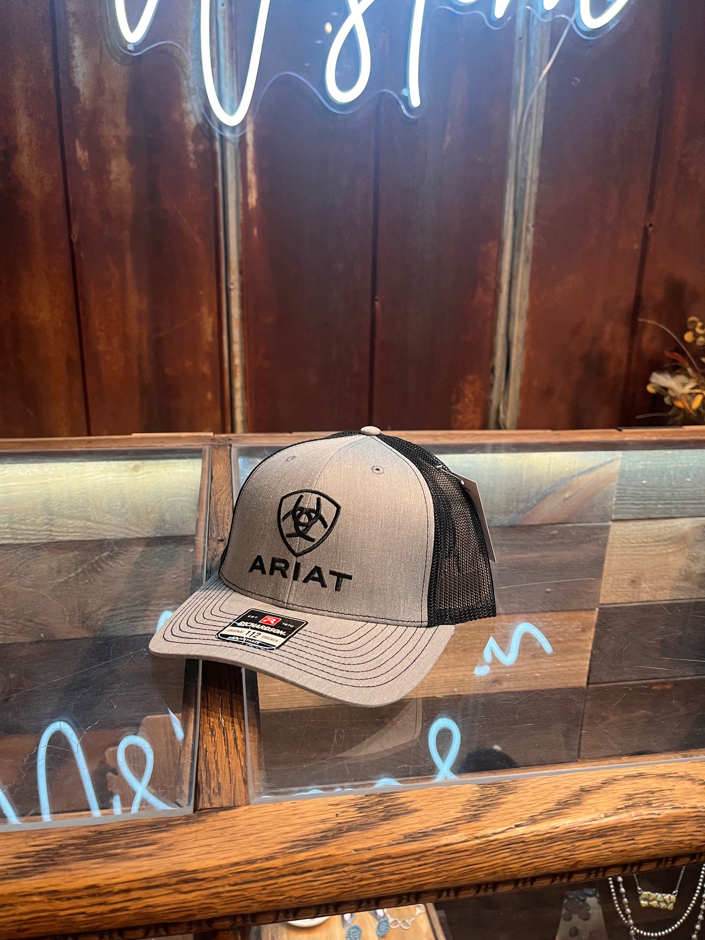 Ariat Grey/Black Logo Embroidered Snap Back Ball Cap