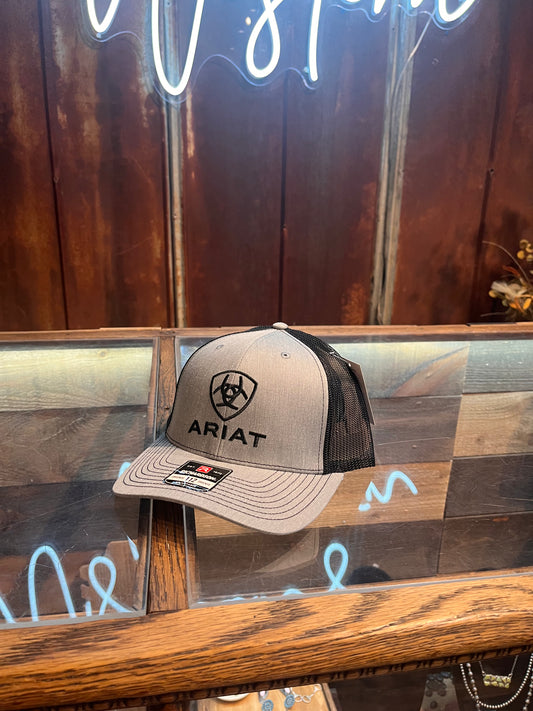 Ariat Grey/Black Logo Embroidered Snap Back Ball Cap