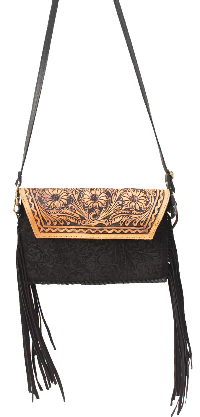 Tooled leather crossbody purse