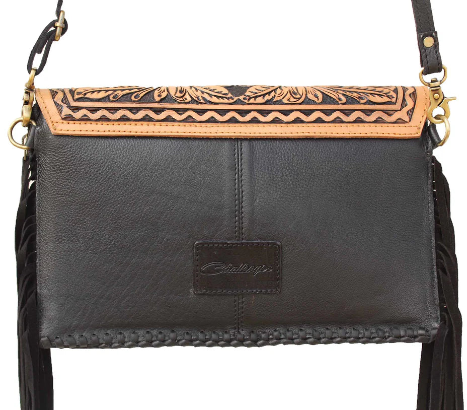 Tooled leather crossbody purse