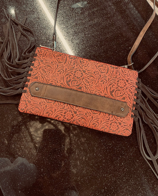 Justin Pink/Brown Tooled Leather Purse